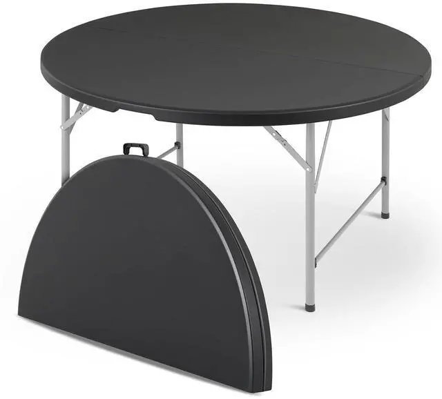 Main image of 4.5Ft Round Folding Table, Indoor Outdoor Plastic Dining Card Table with Handle and Lock for Picnic Party Banquet Wedding, Black