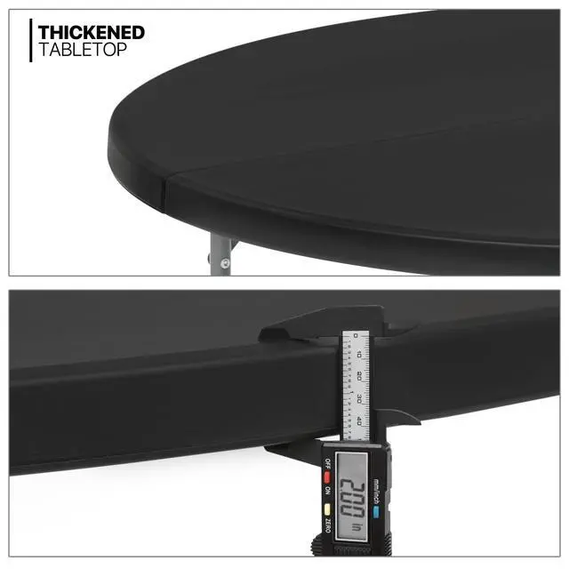 Alt view image 5 of 7 - 4.5Ft Round Folding Table, Indoor Outdoor Plastic Dining Card Table with Handle and Lock for Picnic Party Banquet Wedding, Black