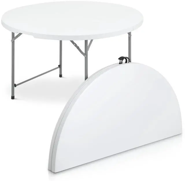 Main image of 4Ft Round Folding Table, Indoor Outdoor Plastic Dining Card Table with Handle and Lock for Picnic Party Banquet Wedding, White
