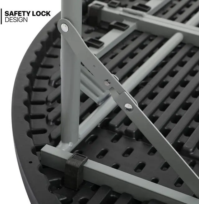 Alt view image 7 of 7 - 4.5Ft Round Folding Table, Indoor Outdoor Plastic Dining Card Table with Handle and Lock for Picnic Party Banquet Wedding, Black
