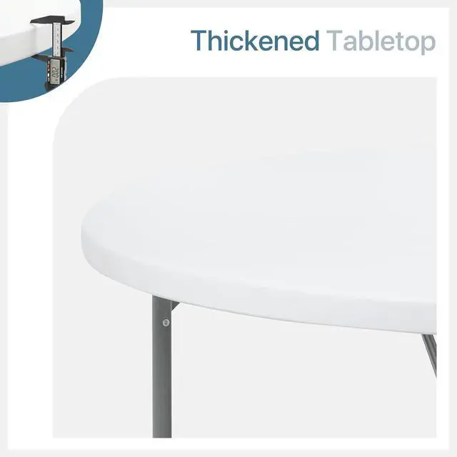 Alt view image 4 of 7 - Round Plastic Bi-Folding Table with Carrying Handle, Indoor Outdoor Portable Table for Patio Party Wedding Event Conference, White, 53 Inch