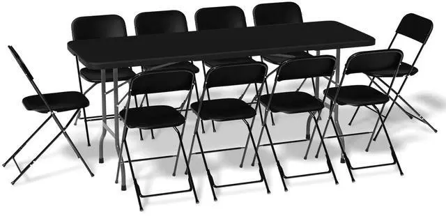 Main image of Folding Table Chair Set, 6Ft Heavy Duty Plastic Folding Table w/Handle and 10 Pack Indoor Outdoor Portable Plastic Folding Chair for Events Wedding Party