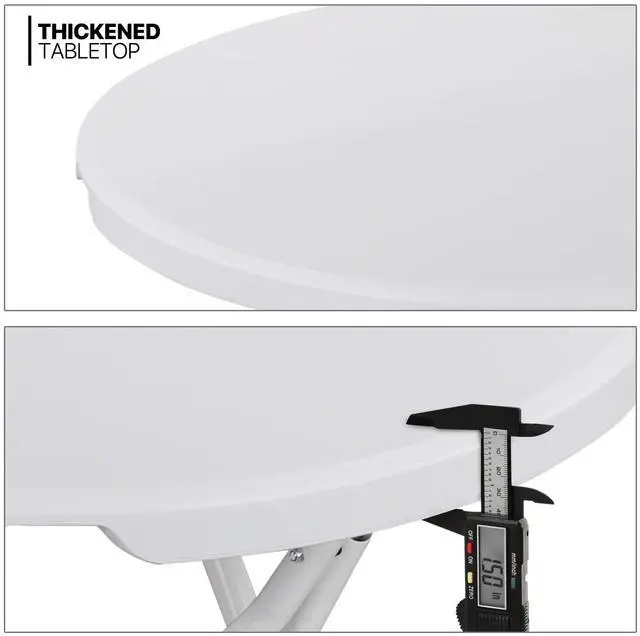 Alt view image 4 of 7 - 2.6Ft Round Folding Table Set, Portable Plastic Commercial Card Dining Table for Wedding Event Party Banquet, 5-Piece White - No Assembly