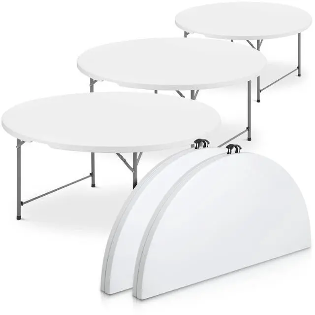 Main image of 5Ft Folding Plastic Table Set of 5, Heavy Duty Round Indoor Outdoor Tables for Kitchen Party Wedding Festival Event Poolside, White