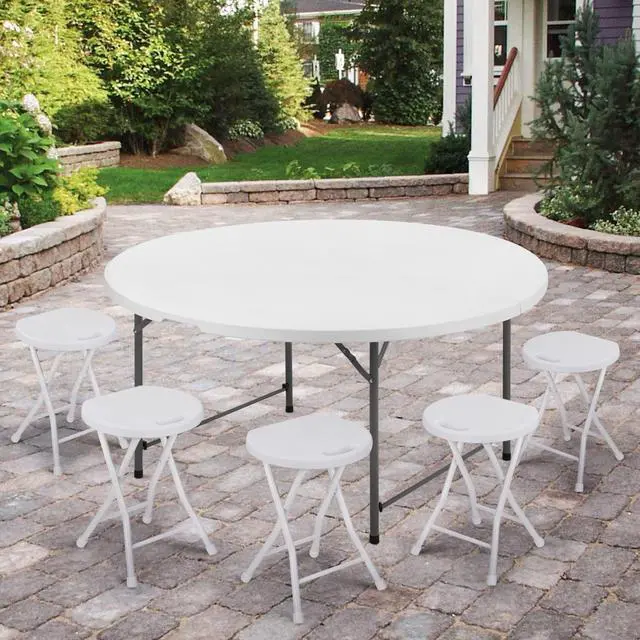 Alt view image 2 of 7 - 5Ft Folding Plastic Table Set of 5, Heavy Duty Round Indoor Outdoor Tables for Kitchen Party Wedding Festival Event Poolside, White