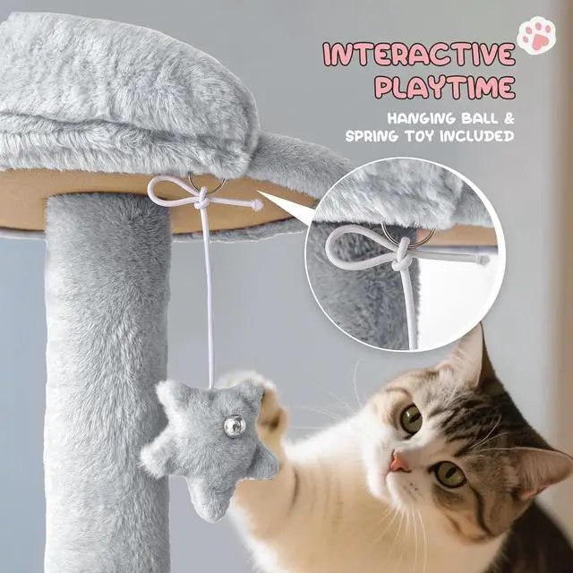 Alt view image 5 of 7 - 77 Inch Cat Tree Tower for Indoor Cats Large Adults, Tall Cat Tower with Scratching Post, Multi-Level Furniture Activity Center with Cat Condo Pet Play House, Light Grey