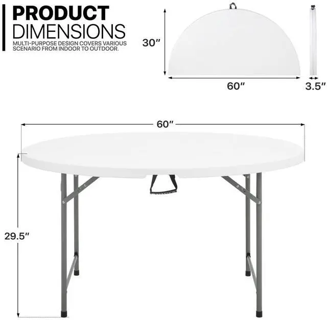 Alt view image 2 of 7 - Table and Chair Set, 5Ft Folding Plastic Kitchen Dining Table and Indoor Outdoor Portable Stackable Set of 10 for Home Living Room