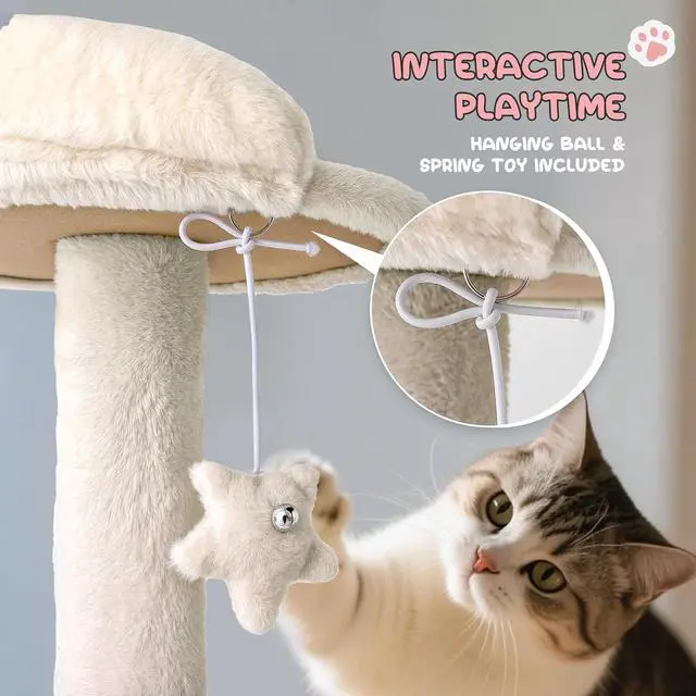 Alt view image 5 of 7 - 77 Inch Cat Tree Tower for Indoor Cats Large Adults, Tall Cat Tower with Scratching Post, Multi-Level Furniture Activity Center with Cat Condo Pet Play House, Beige