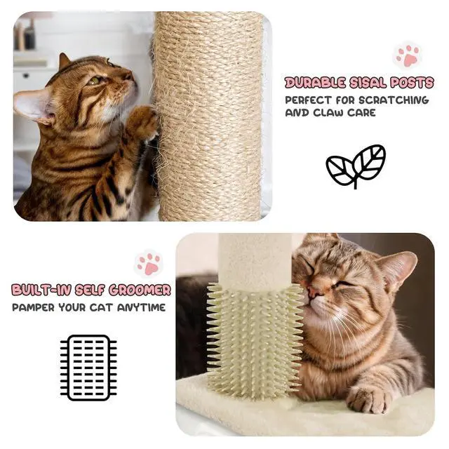 Alt view image 6 of 7 - 77 Inch Cat Tree Tower for Indoor Cats Large Adults, Tall Cat Tower with Scratching Post, Multi-Level Furniture Activity Center with Cat Condo Pet Play House, Beige