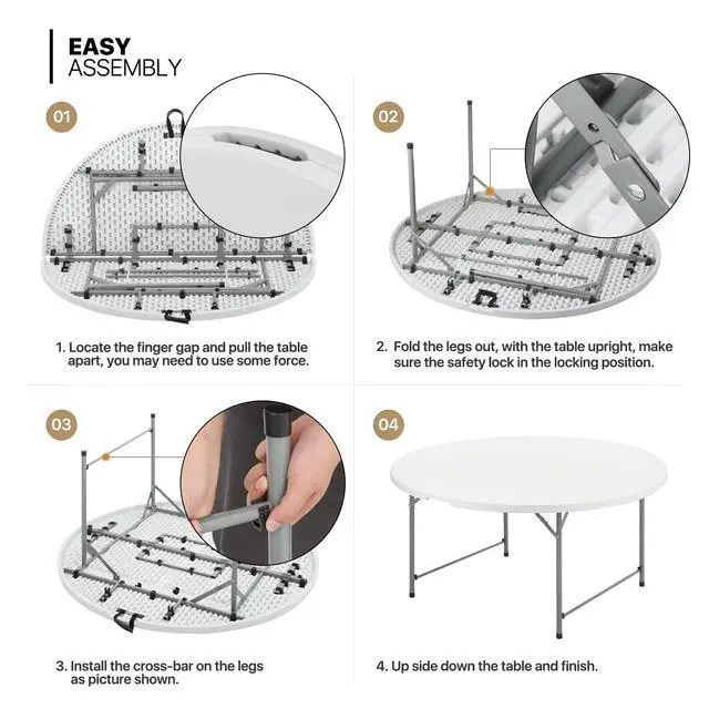 Alt view image 6 of 7 - Table and Chair Set, 5Ft Folding Plastic Kitchen Dining Table and Indoor Outdoor Portable Stackable Set of 10 for Home Living Room