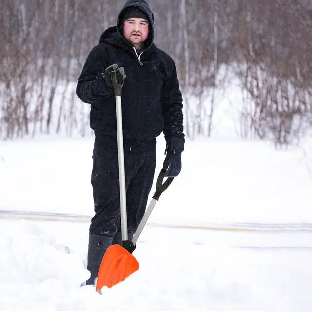 Alt view image 3 of 5 - Snow Shovel 18 in Poly Blade with Aluminum Edge and Steel Handle, Ergonomic Combination Handle for Efficient Snow Removal,Orange