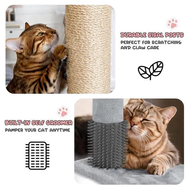 Alt view image 6 of 7 - 77 Inch Cat Tree Tower for Indoor Cats Large Adults, Tall Cat Tower with Scratching Post, Multi-Level Furniture Activity Center with Cat Condo Pet Play House, Light Grey