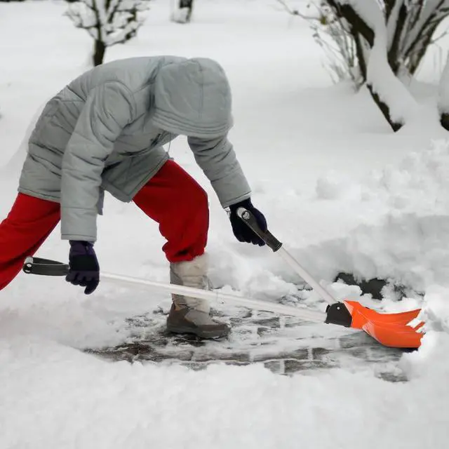 Alt view image 5 of 5 - Snow Shovel 18 in Poly Blade with Aluminum Edge and Steel Handle, Ergonomic Combination Handle for Efficient Snow Removal,Orange