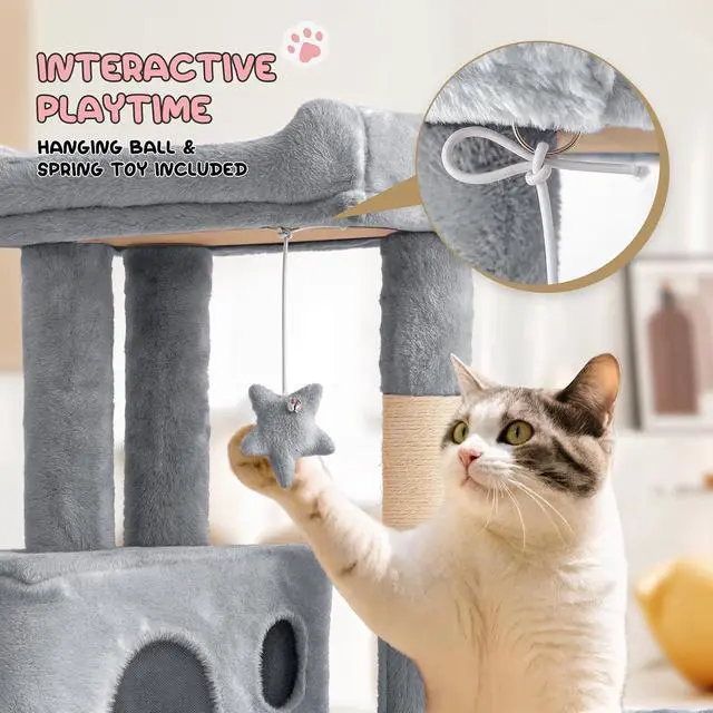 Alt view image 5 of 7 - 36-Inch Cat Tree with Condo, Hammock & Sisal Scratching Posts, Multi-Level Climbing Stand for Indoor Cats, Light Grey