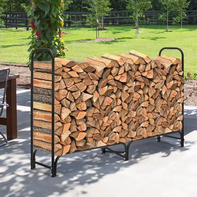 Alt view image 4 of 7 - 6.6 ft Firewood Rack Outdoor with Cover, Fire Wood Pile Storage with Waterproof Cover, 440 lb Capacity Firewood Holder Outdoor