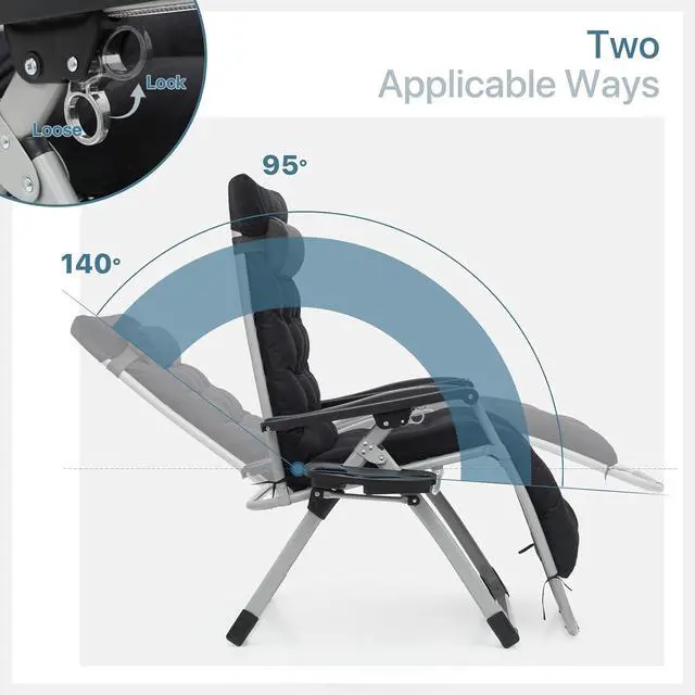 Alt view image 5 of 7 - Outdoor Folding Camping Lounge Zero Gravity Recliner Chair with Removable Cushion (Grey)