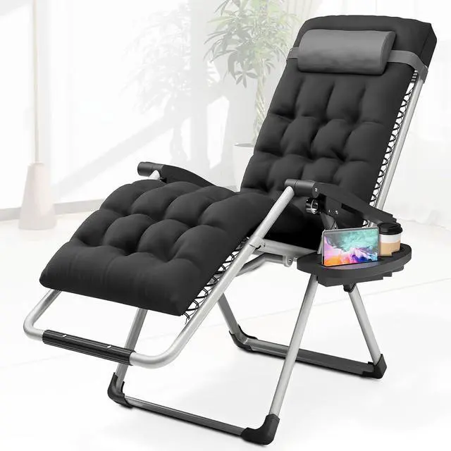 Main image of Outdoor Folding Camping Lounge Zero Gravity Recliner Chair with Removable Cushion (Grey)