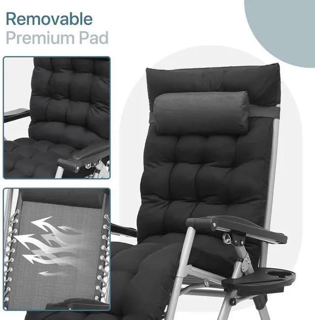 Alt view image 6 of 7 - Outdoor Folding Camping Lounge Zero Gravity Recliner Chair with Removable Cushion (Grey)