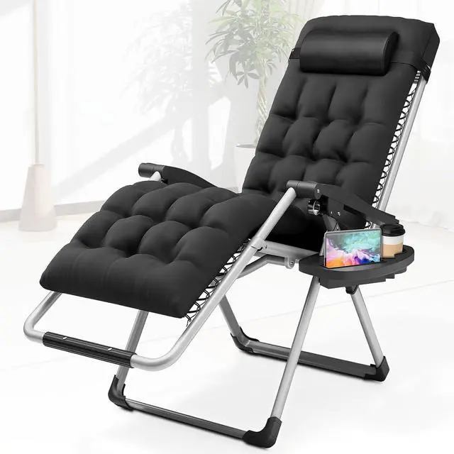 Main image of Outdoor Folding Camping Lounge Zero Gravity Recliner Chair with Removable Cushion (Black)