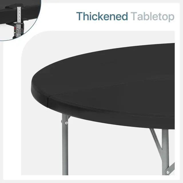 Alt view image 4 of 7 - Round Plastic Bi-Folding Table with Carrying Handle, Indoor Outdoor Portable Table for Patio Party Wedding Event Conference, Black, 60 Inch