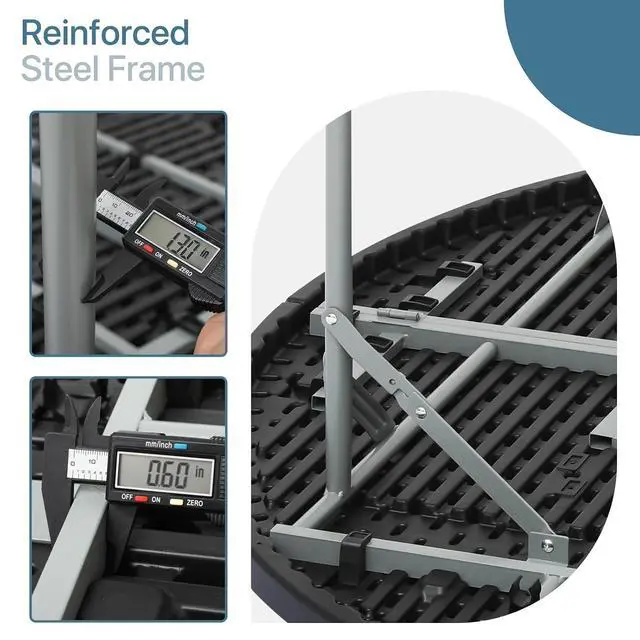 Alt view image 5 of 7 - Round Plastic Bi-Folding Table with Carrying Handle, Indoor Outdoor Portable Table for Patio Party Wedding Event Conference, Black, 60 Inch