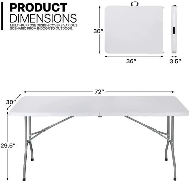 Alt view image 2 of 7 - Portable Table Chair Set, 6Ft Plastic Dining Tables Fold in Half Indoor Outdoor Desk and Portable Stackable Commercial Seat Chair Set of 10 with Steel Frame for Picnic Kitchen Dining
