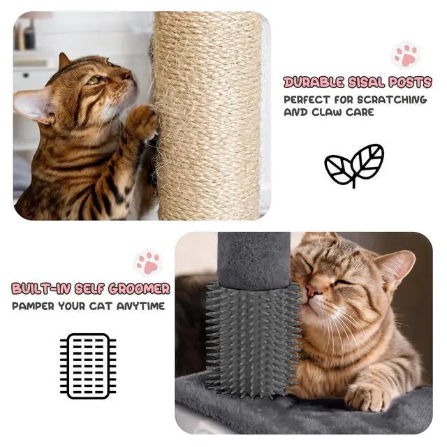 Alt view image 6 of 7 - 36-Inch Cat Tree with Condo, Hammock & Sisal Scratching Posts, Multi-Level Climbing Stand for Indoor Cats, Smoky Grey