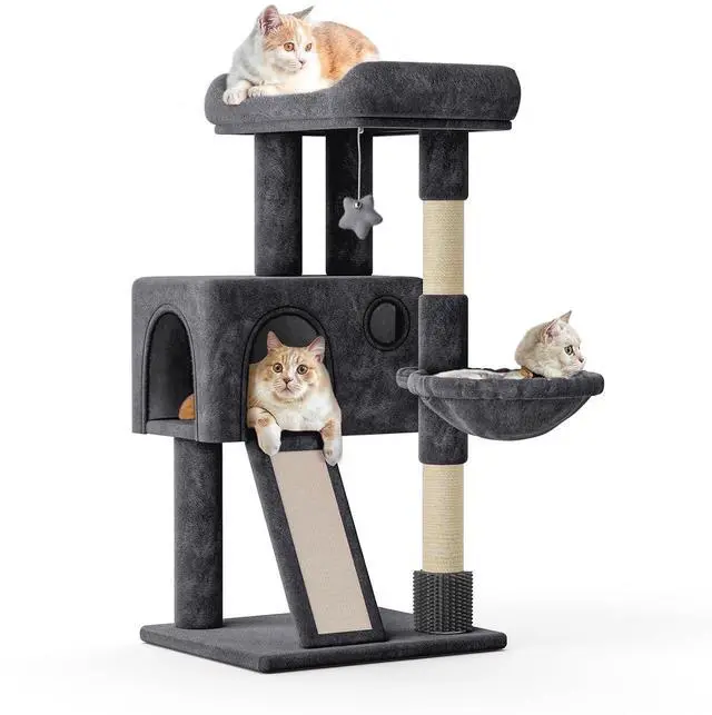 Main image of 36-Inch Cat Tree with Condo, Hammock & Sisal Scratching Posts, Multi-Level Climbing Stand for Indoor Cats, Smoky Grey