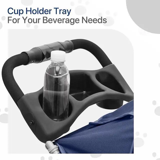 Alt view image 7 of 7 - Dog Stroller for Dogs and Cats, Foldable Pet Jogger Stroller with Cup Holders, Cat Stroller w/Bottom Storage for Pets up to 33 lbs, Navy Blue