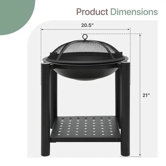 Alt view image 2 of 7 - Outdoor Fire Pit with Wood Storage Spaces, Portable Firepits for Outside with Spark Screen Cover and Poker for Patio, Backyard, Picnic and Garden