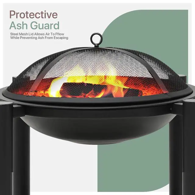 Alt view image 5 of 7 - Outdoor Fire Pit with Wood Storage Spaces, Portable Firepits for Outside with Spark Screen Cover and Poker for Patio, Backyard, Picnic and Garden