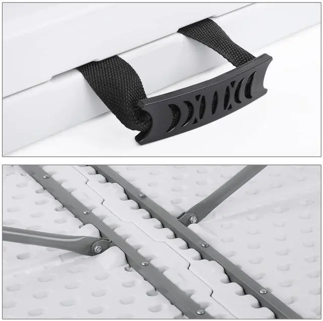 Alt view image 4 of 7 - Portable Table Chair Set, 6Ft Plastic Dining Tables Fold in Half Indoor Outdoor Desk and Portable Stackable Commercial Seat Chair Set of 10 with Steel Frame for Picnic Kitchen Dining