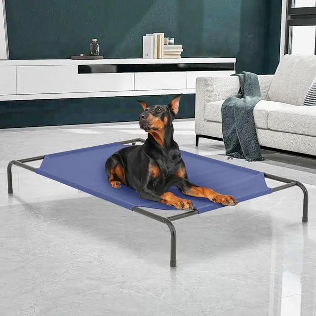Alt view image 3 of 7 - Elevated Dog Bed for Large Dogs, Cooling Raised Ped Bed Portable Dog Cot for Camping or Beach, Durable Frame w/Breathable Mesh, 54 Inches Length, Navy Blue