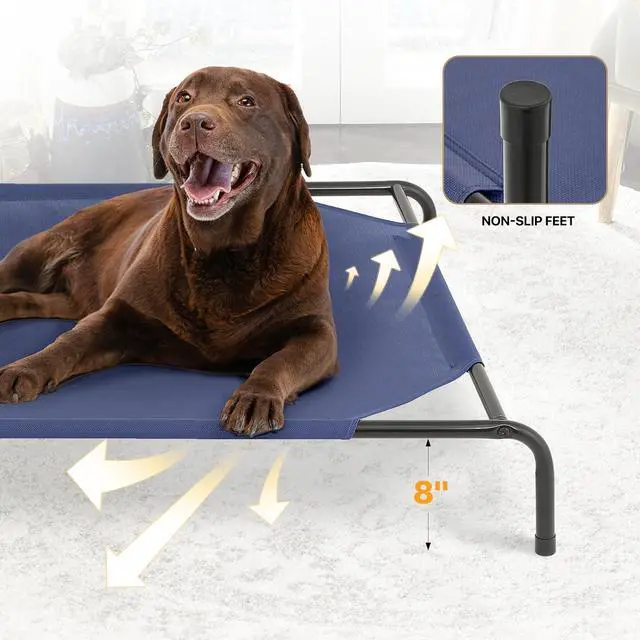 Alt view image 6 of 7 - Elevated Dog Bed for Large Dogs, Cooling Raised Ped Bed Portable Dog Cot for Camping or Beach, Durable Frame w/Breathable Mesh, 54 Inches Length, Navy Blue