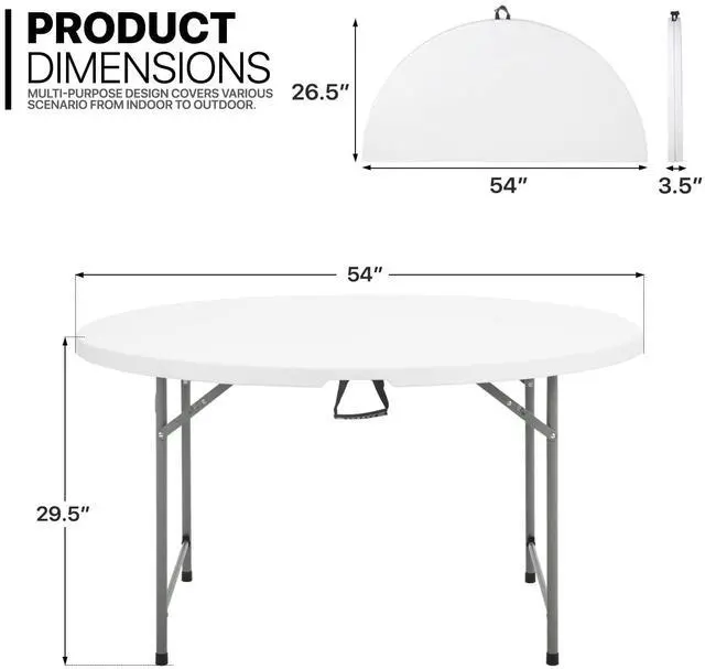 Alt view image 2 of 7 - Portable Table Chair Set, 4.5Ft Heavy Duty Fold in Half Table Desk and Set of 10 Black Stackable Folding Plastic Chairs, 650 LB Weight Capacity for Office Meeting House Dinner