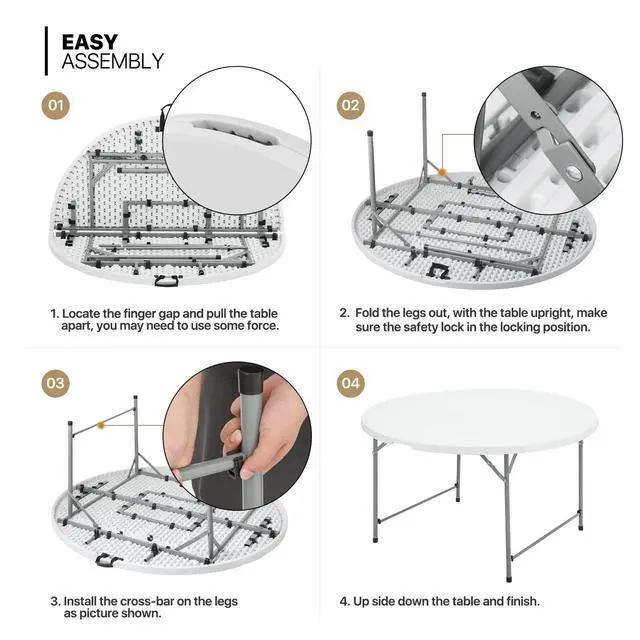 Alt view image 6 of 7 - Portable Table Chair Set, 4.5Ft Heavy Duty Fold in Half Table Desk and Set of 10 Black Stackable Folding Plastic Chairs, 650 LB Weight Capacity for Office Meeting House Dinner