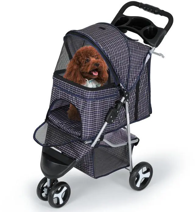 Main image of Dog Stroller for Dogs and Cats, Foldable Pet Jogger Stroller with Cup Holders, Cat Stroller w/Bottom Storage for Pets up to 33 lbs, Plaid