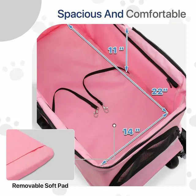Alt view image 6 of 7 - 3-in-1 Foldable Dog Stroller with Detachable Carrier & Cup Holder, 4 Wheel Foldable Jogging Travel Stroller for Small/Medium Dogs & Cats up to 33 lbs, Pink