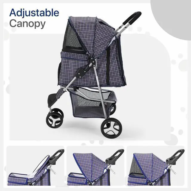 Alt view image 4 of 7 - Dog Stroller for Dogs and Cats, Foldable Pet Jogger Stroller with Cup Holders, Cat Stroller w/Bottom Storage for Pets up to 33 lbs, Plaid