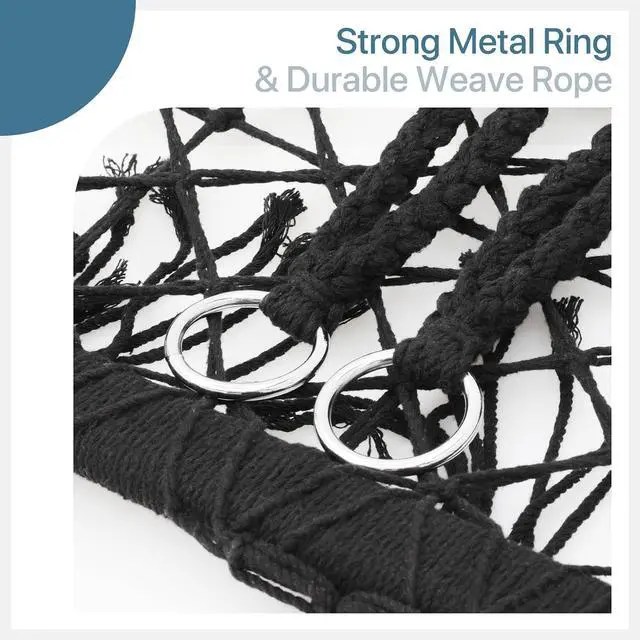 Alt view image 7 of 7 - Double Hammock Chair for Indoor & Outdoor Use, Durable Woven Cotton Ropes & Iron Frame, Comfortable Seating for Patio Garden and Porch, 700 lbs Capacity, Black