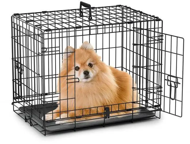 Main image of 24/30/36/42/48 Dog Crates, Foldable Metal Wire Dog Cage with Double-Door, Outdoor Indoor Pet Kennels, Includes Leak-Proof Pan, Divider Panel, Black, 24"