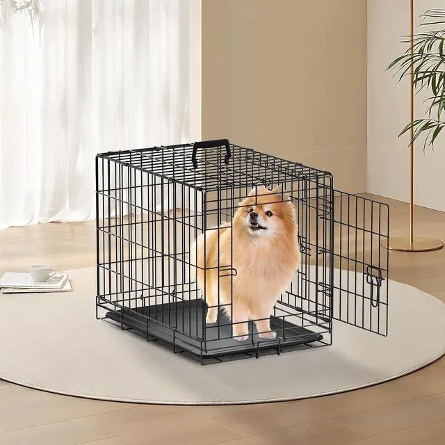 Alt view image 3 of 7 - 24/30/36/42/48 Dog Crates, Foldable Metal Wire Dog Cage with Double-Door, Outdoor Indoor Pet Kennels, Includes Leak-Proof Pan, Divider Panel, Black, 24"