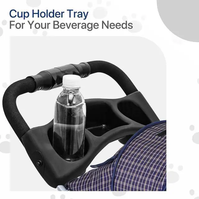Alt view image 7 of 7 - Dog Stroller for Dogs and Cats, Foldable Pet Jogger Stroller with Cup Holders, Cat Stroller w/Bottom Storage for Pets up to 33 lbs, Plaid
