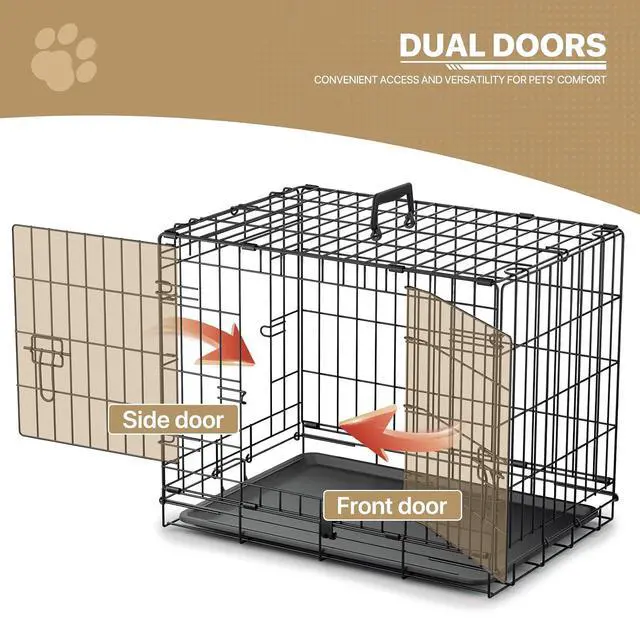 Alt view image 6 of 7 - 24/30/36/42/48 Dog Crates, Foldable Metal Wire Dog Cage with Double-Door, Outdoor Indoor Pet Kennels, Includes Leak-Proof Pan, Divider Panel, Black, 24"