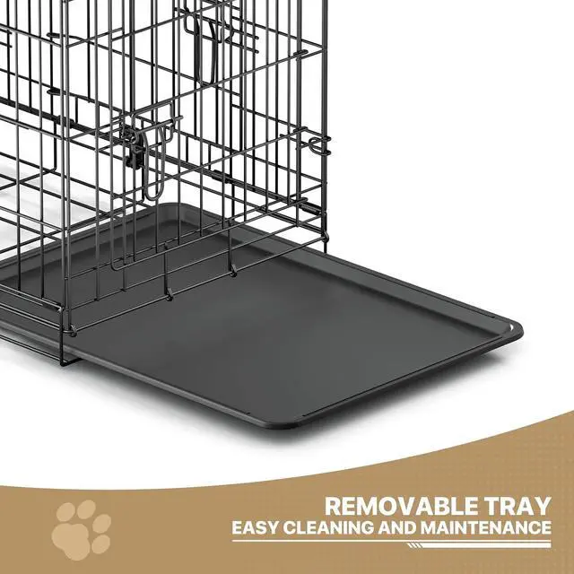 Alt view image 7 of 7 - 24/30/36/42/48 Dog Crates, Foldable Metal Wire Dog Cage with Double-Door, Outdoor Indoor Pet Kennels, Includes Leak-Proof Pan, Divider Panel, Black, 24"