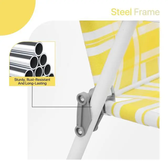 Alt view image 5 of 7 - Folding Webbed Chairs for Adults, Patio Portable Lawn Beach Chairs Set of 2 with Steel Frame, Outdoor Lounge Camping Chairs for Patio Yard Garden Backyard, 2-Pack, Yellow