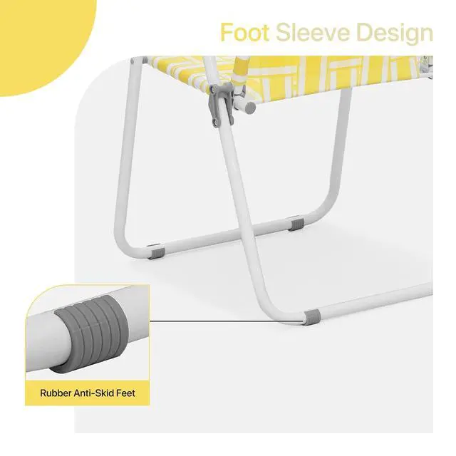 Alt view image 7 of 7 - Folding Webbed Chairs for Adults, Patio Portable Lawn Beach Chairs Set of 2 with Steel Frame, Outdoor Lounge Camping Chairs for Patio Yard Garden Backyard, 2-Pack, Yellow