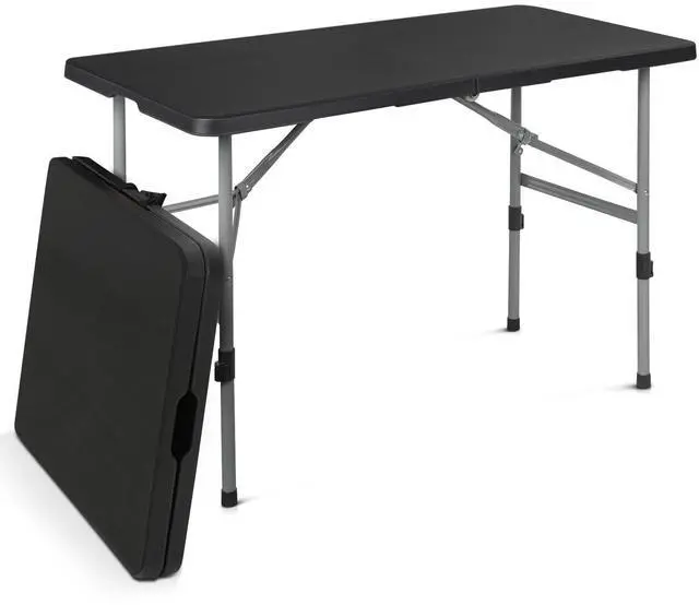 Main image of Plastic Folding Camping Table, Indoor Outdoor Collapsible Rectangle Dining Table, Portable Fold-in-Half Utility Table w/Handle for Party Wedding, Black, 48 Inch