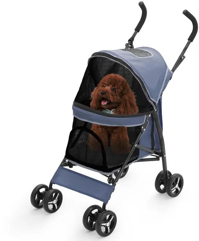 Main image of 4 Wheels Pet Stroller, Lightweight Easy-Fold Puppy Jogger Stroller with Visible Mesh & Rear Storage for Small/Medium Dogs up to 22 lbs, Perfect for Walks, Shopping, Navy Blue