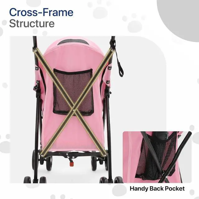 Alt view image 7 of 7 - 4 Wheels Pet Stroller, Lightweight Easy-Fold Puppy Jogger Stroller with Visible Mesh & Rear Storage for Small/Medium Dogs up to 22 lbs, Perfect for Walks, Shopping, Pink
